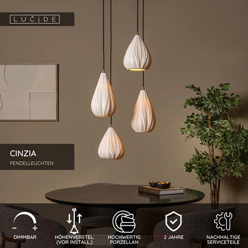 Lucide CINZIA - Pendelleuchten - Ø 55,5 cm - 4xE27 - Weiß - USP